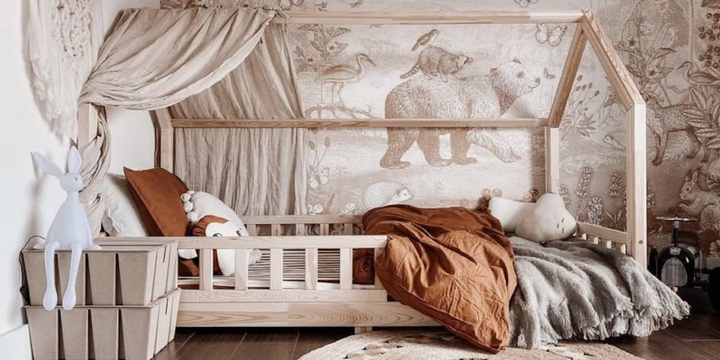 a bed with a canopy over it