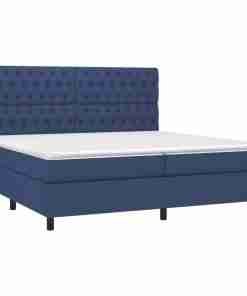 Cama box spring con colchón tela azul