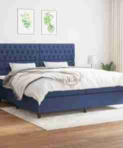 Cama box spring con colchón tela azul